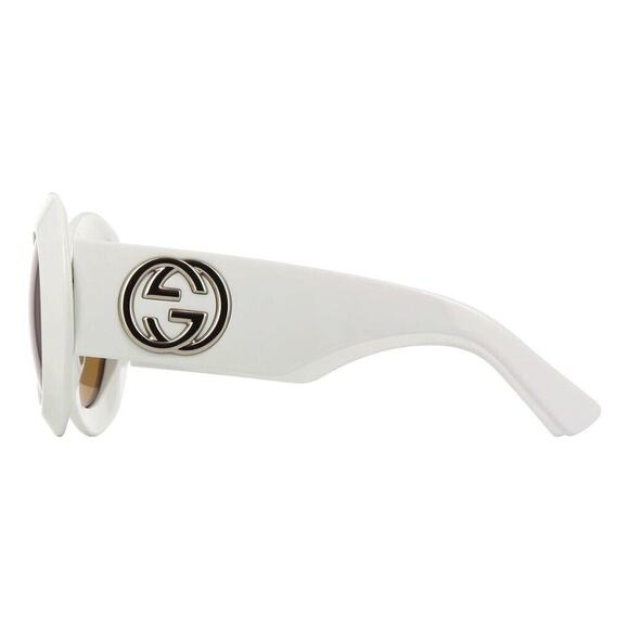 GUCCI GG1647S 003 White Silver Brown Lens Round Sunglasses Women AUTHENTIC